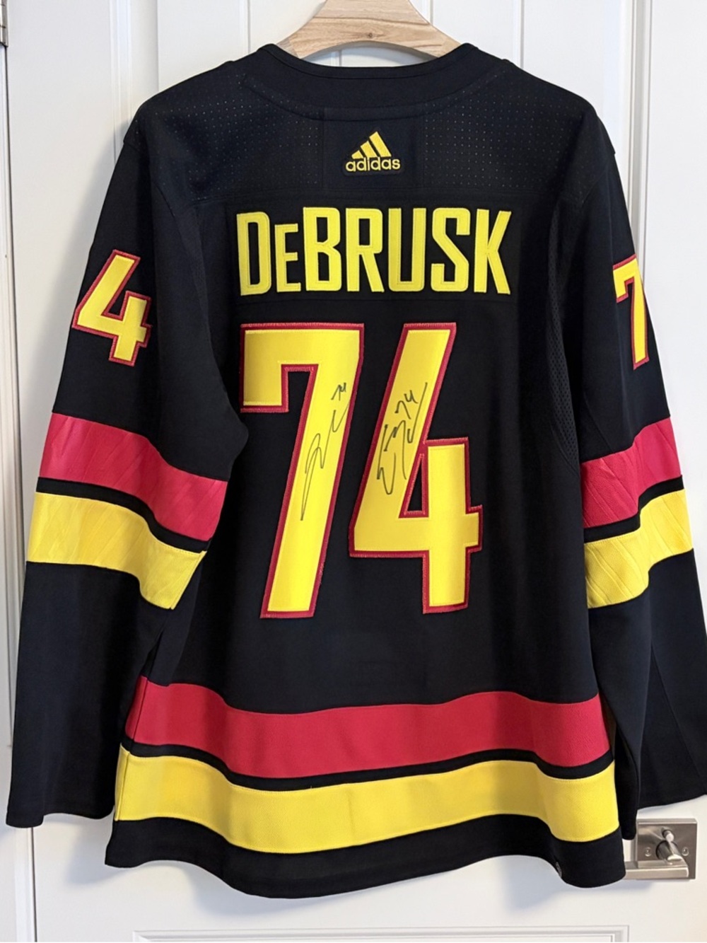 Authentic Adidas Vancouver Canucks Jake DeBrusk Bear Autograph Skate Jersey 56